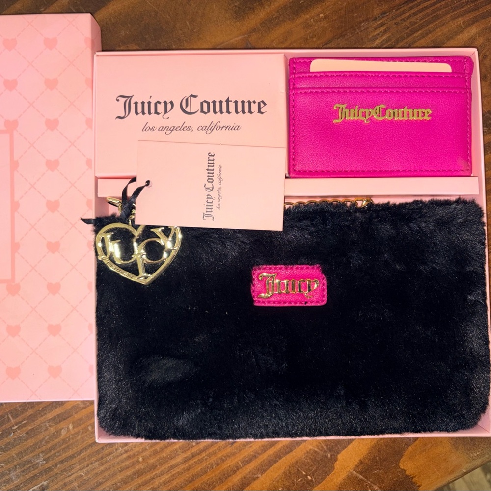 Rare Juicy Couture Black Fur w Pink Cardholder